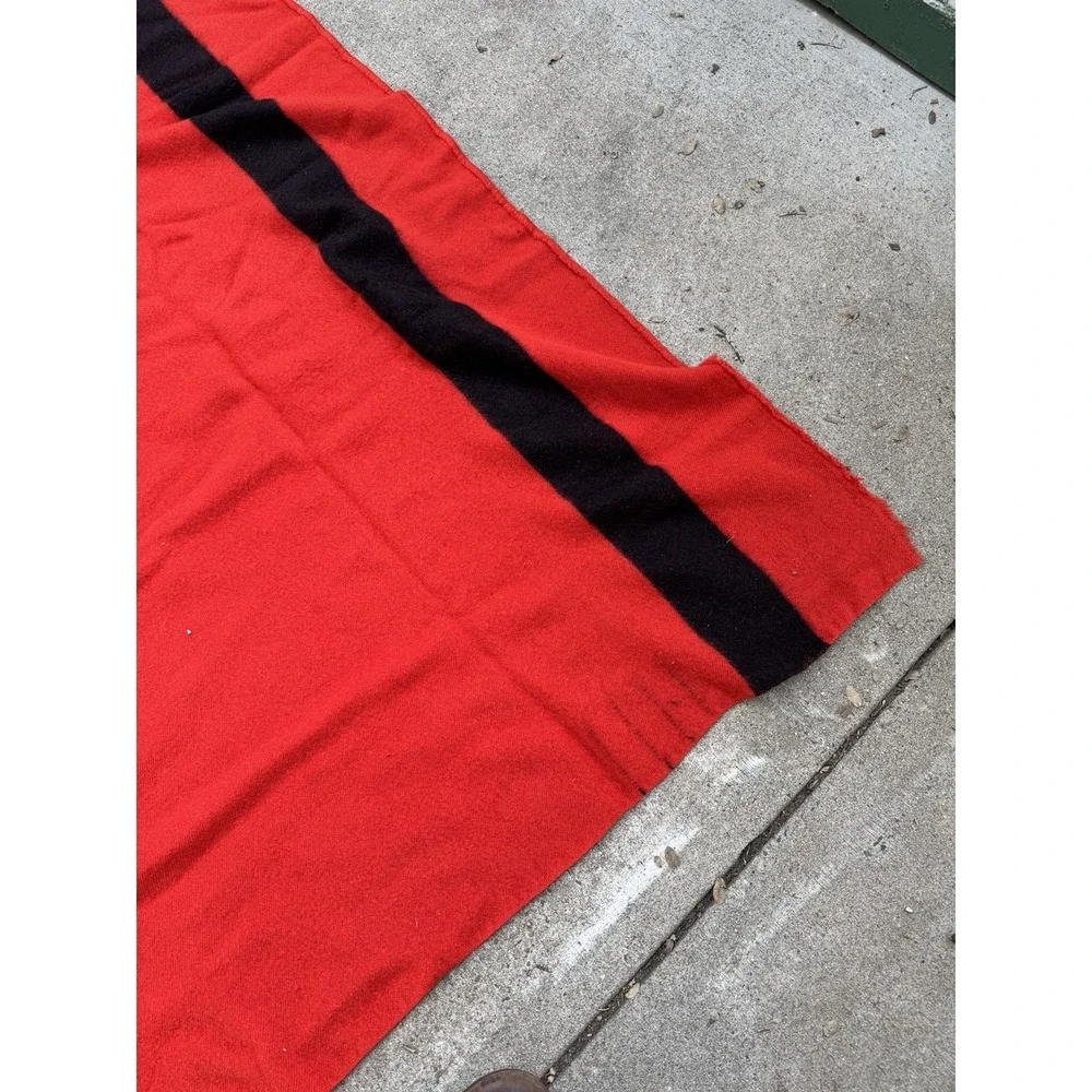 Vintage Hudson Bay Four Point Blanket Red Wool Black Stripe 84